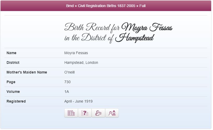 Moyra's Birth Record at TheGenealogist.co.uk