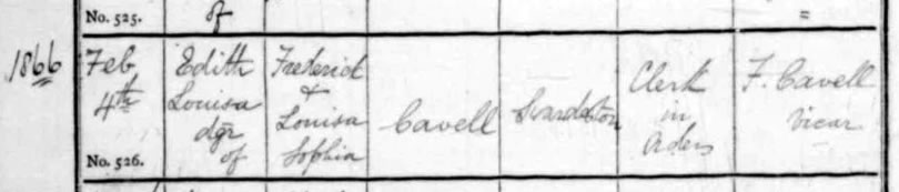 Edith Cavell's baptism record in the Norfolk Parish Registers on TheGenealogist