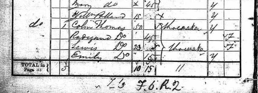 1841 census reveals his parents as Colin and Radigaud Thomas