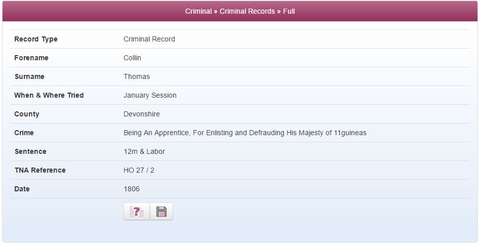 Criminal Record from TheGenealogist's Court and Criminal collections
