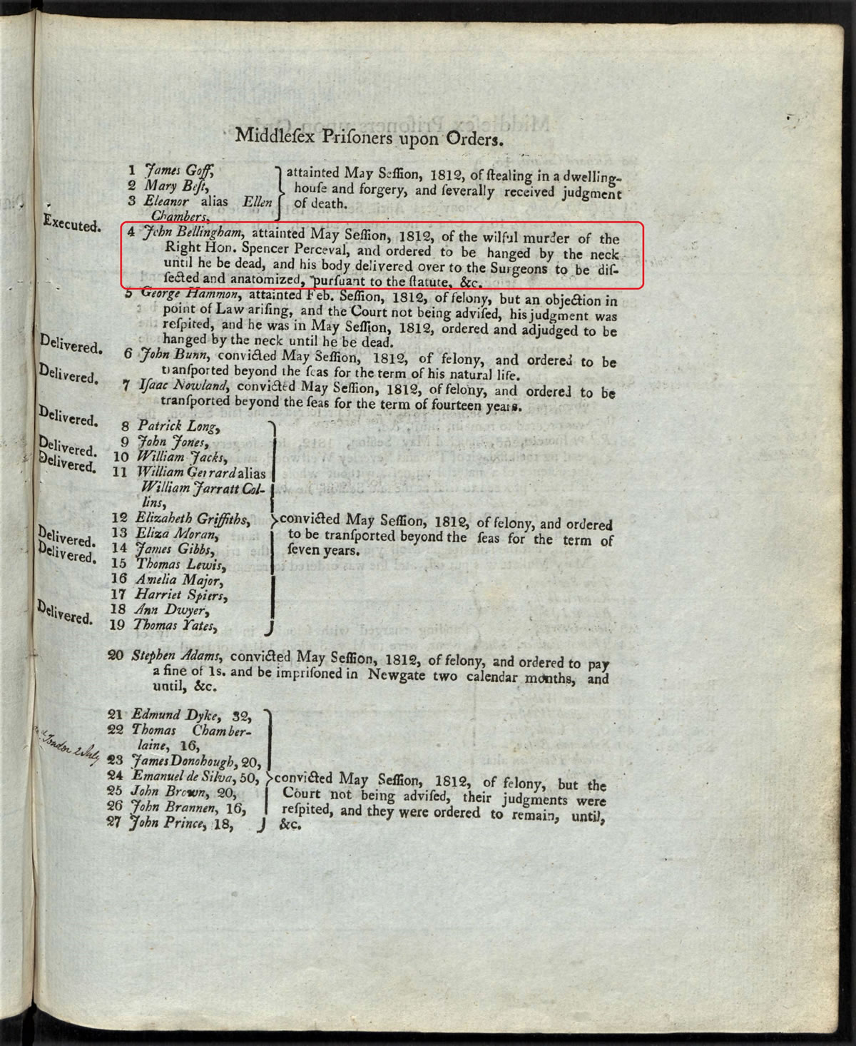 Sentences for 1812 in HO 77 records on TheGenealogist