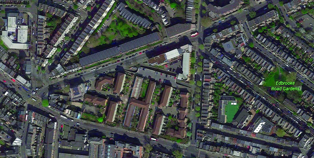 Redeveloped area in Paddington over what was once Woodfield Crescent. Image: Google maps