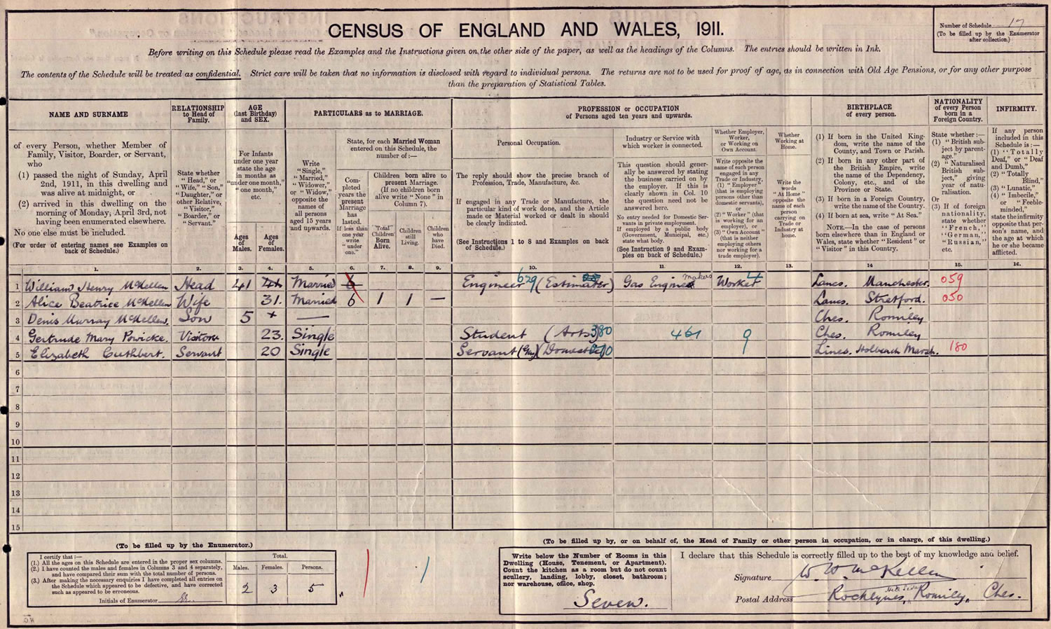 Sir Ian McKellen's father and grandparents in the 1911 census on TheGenealogist
