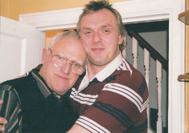 Greg Davies (R) with his late father.