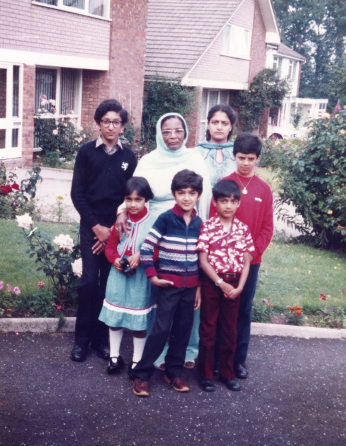 Adil Ray (front centre) with his maternal grandmother Aisha and his cousins - circa 1982