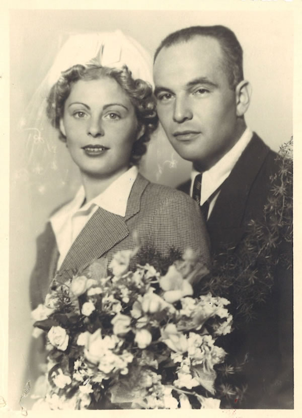 Ruby Wax's parents, Bertha and Edward Wachs, on their wedding day - 1938