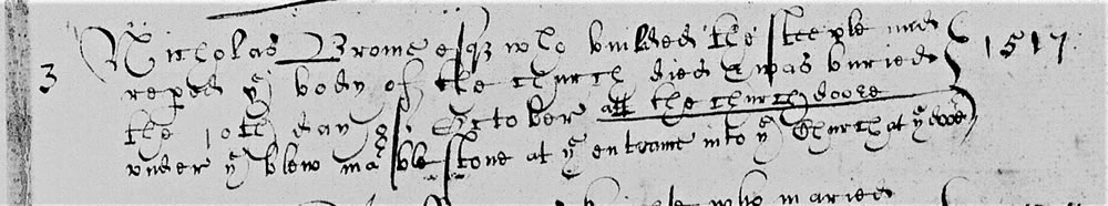 Entry for Nicholas brome in the parish register record from Baddesley Clinton ©TheGenealogist Image ©Warwickshire County Record Office