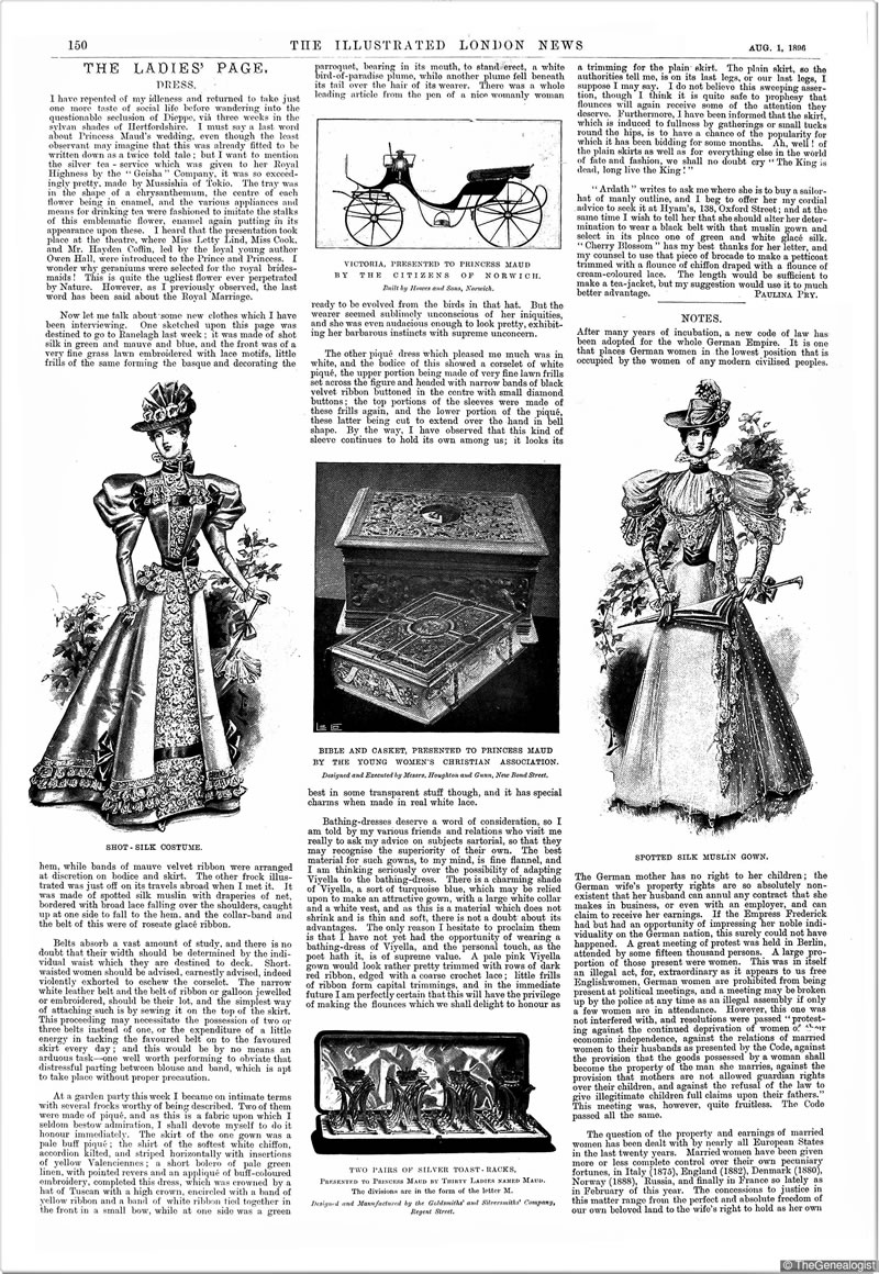 The Illustrated London News, August 1 1896, referring to mauve silk popular in the decade