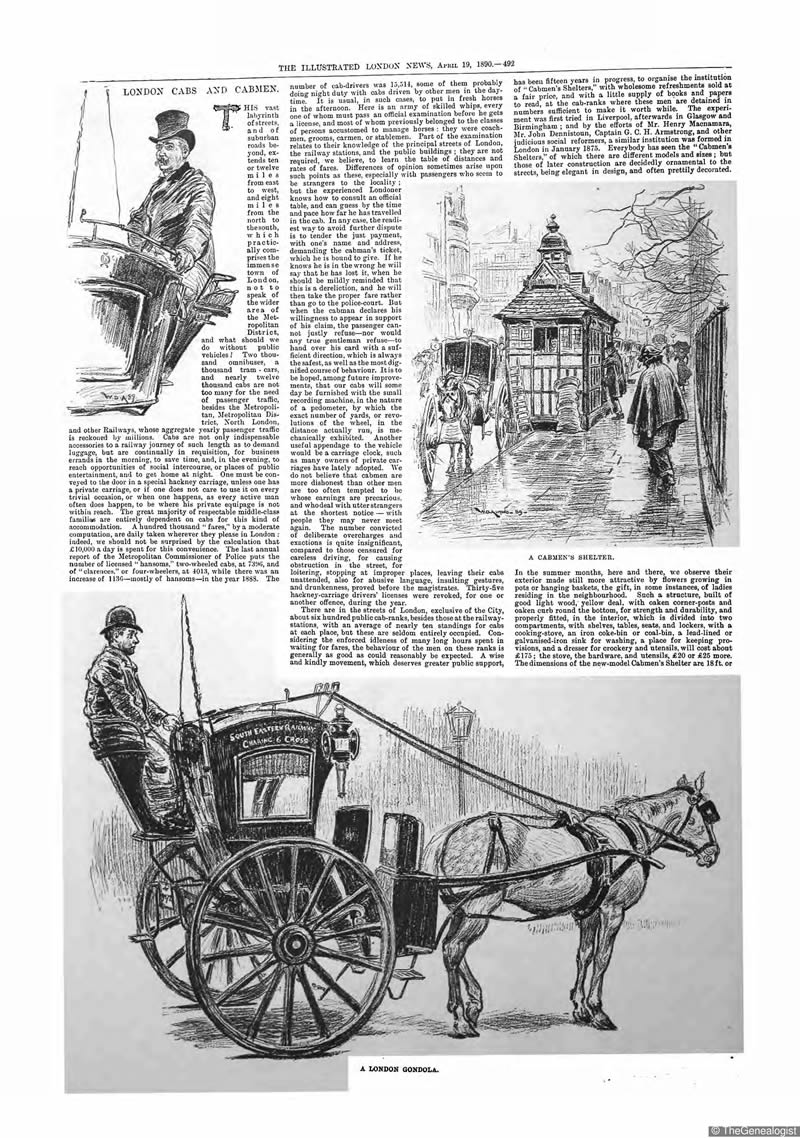 London Cabs and Cabmen in The Illustrated London News April 19 1890