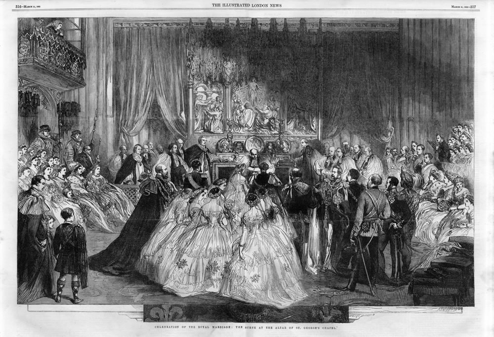 The marriage of the Prince of Wales and Princess Alexandra of Denmark at St George's Chapel in The Illustrated London News 21st March 1863