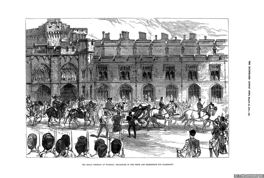 Departure of the Bride and Bridegroom, The Duke and Duchess of Connaught, in The Illustrated London News 22nd March 1879