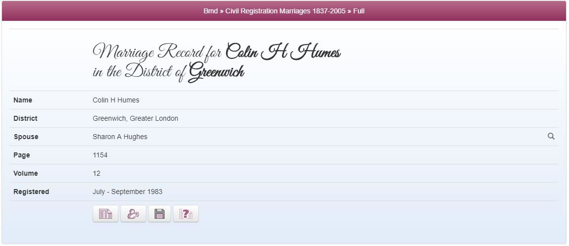 Marvin's father and mother married in 1983, as can be found in TheGenealogist's records