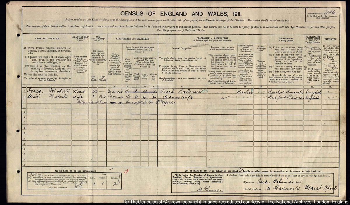 1911 census of Liverpool on TheGenealogist