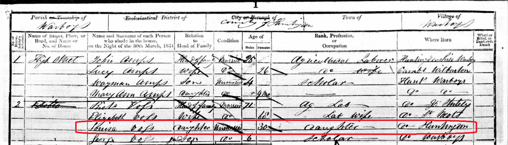 1851 census of Warboys, Hunntingdonshire on TheGenealogist