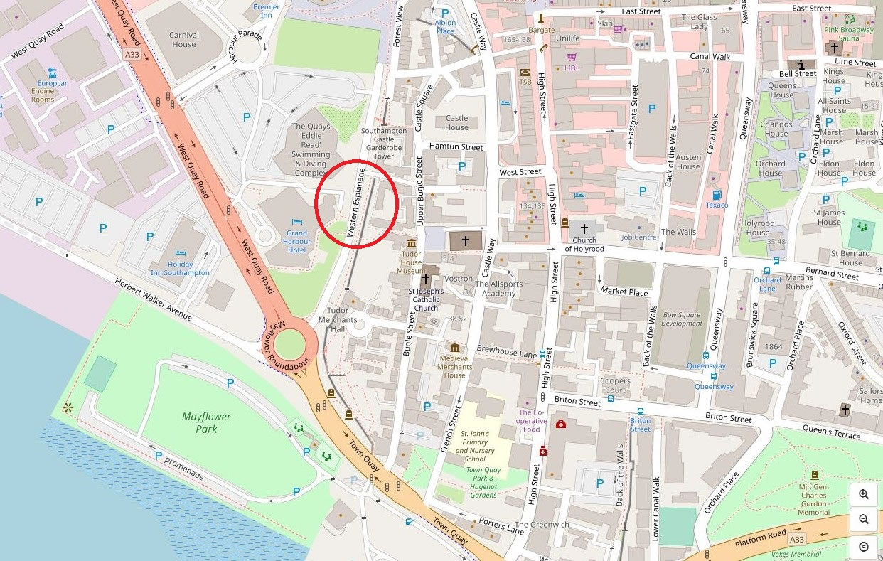 The modern street map identifies the current day road of the same name