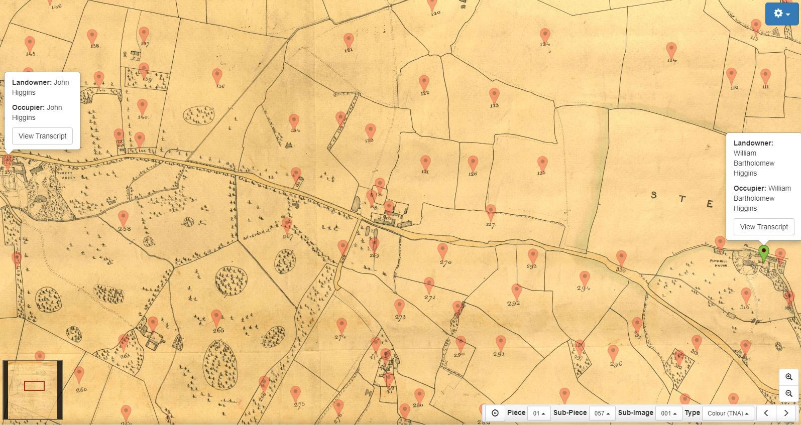 Turvey Abbey in relation to Picts Hill House  – Tithe maps from TNA in the National Tithe Record Collection on TheGenealogist