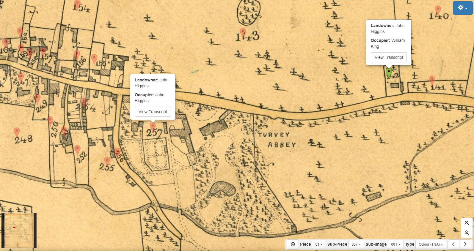 Tithe maps also show houses, cottages and gardens