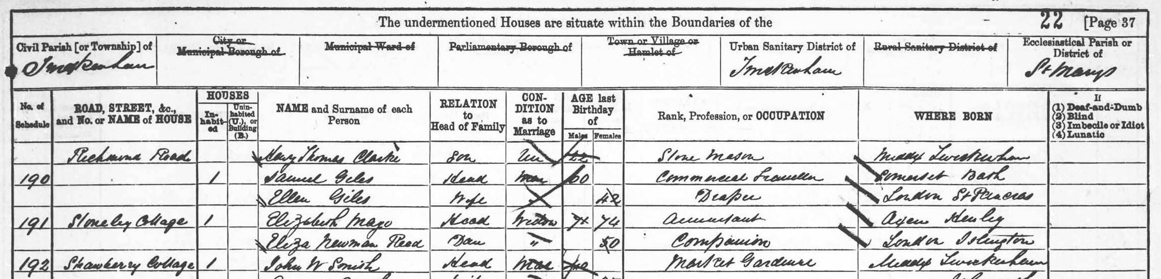 Widows Elizabeth and Eliza living at Stoneley Cottage in the 1881 census
