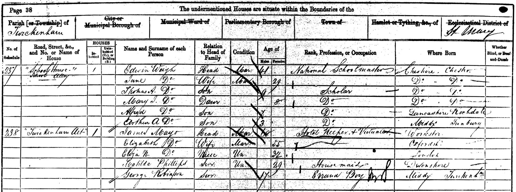 James Mayo and family in the 1861 census of Twickenham