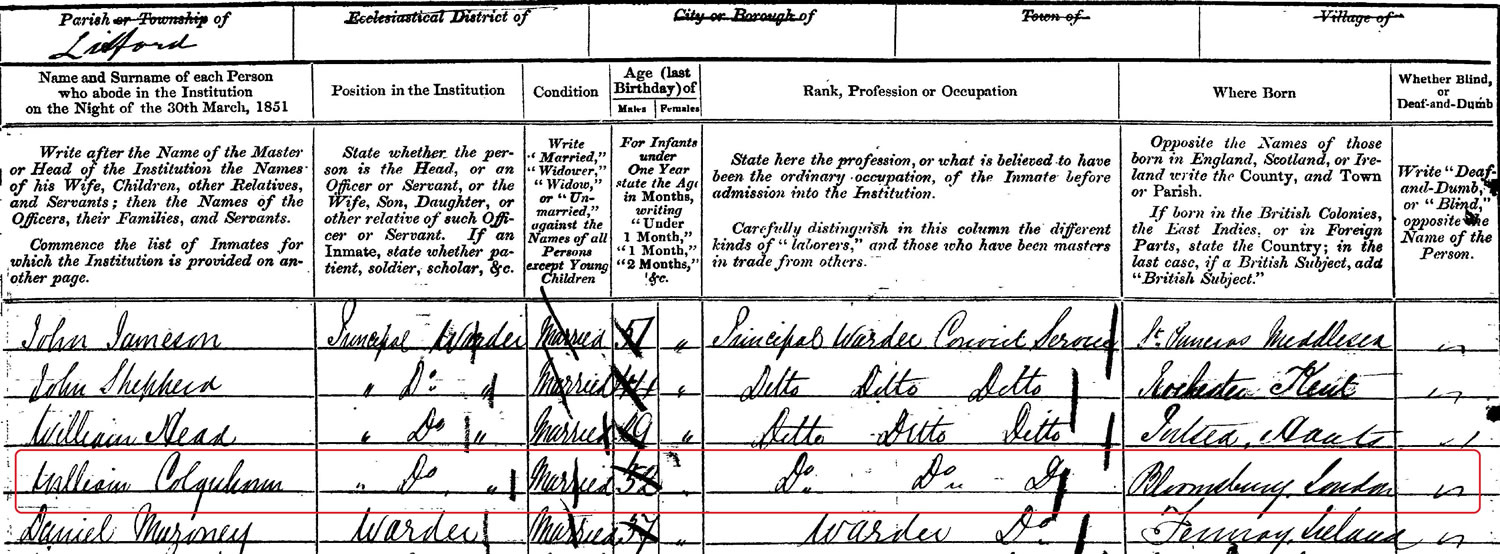 1851 census on TheGenealogist details Willam Colquhoun as a Principal Warder at Dartmoor Prison