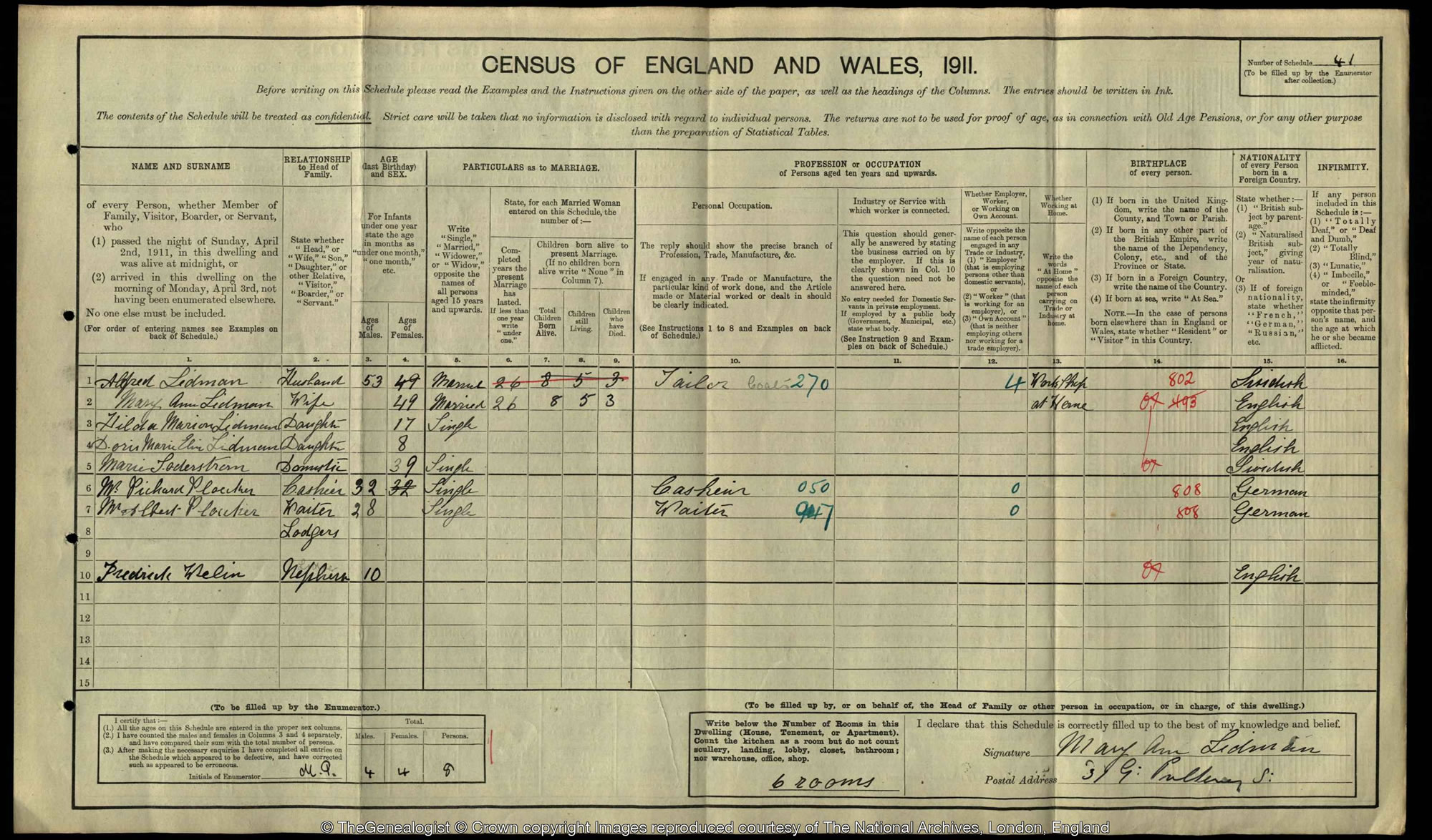 1911 census of Great Pulteney Street, London on TheGenealogist