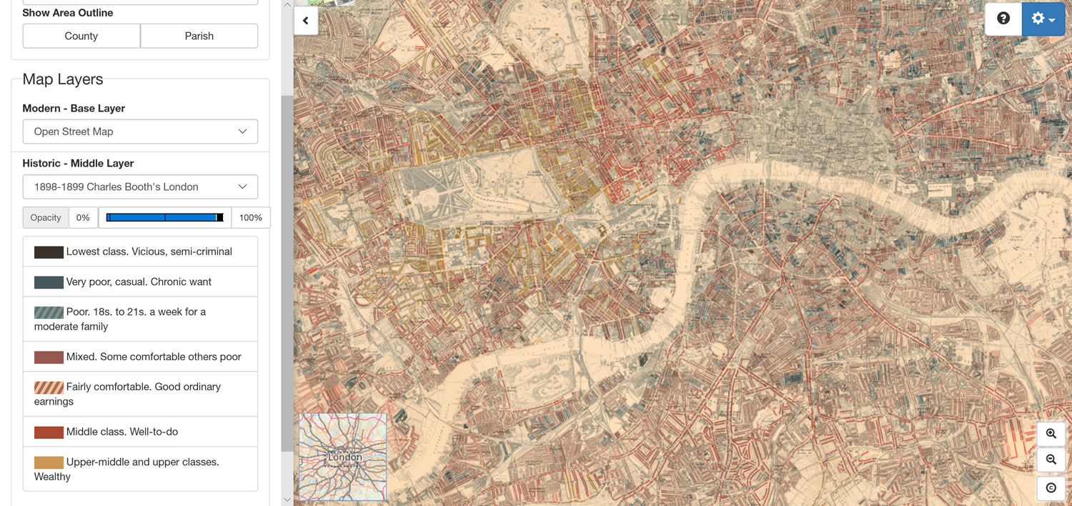 Map Explorer displays the streets coloured to show the income and social class of its residents