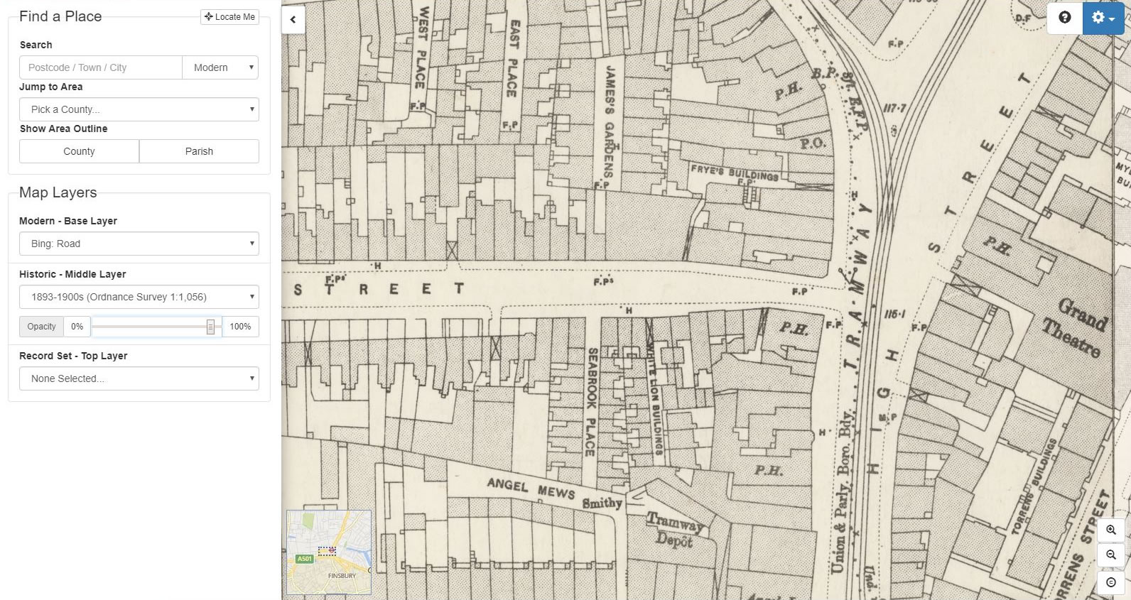 TheGenealogist's Map Explorer allows us to see the environment as mapped around the time when Kate's ancestors got married from the White Horse Public House in Clerkenwell