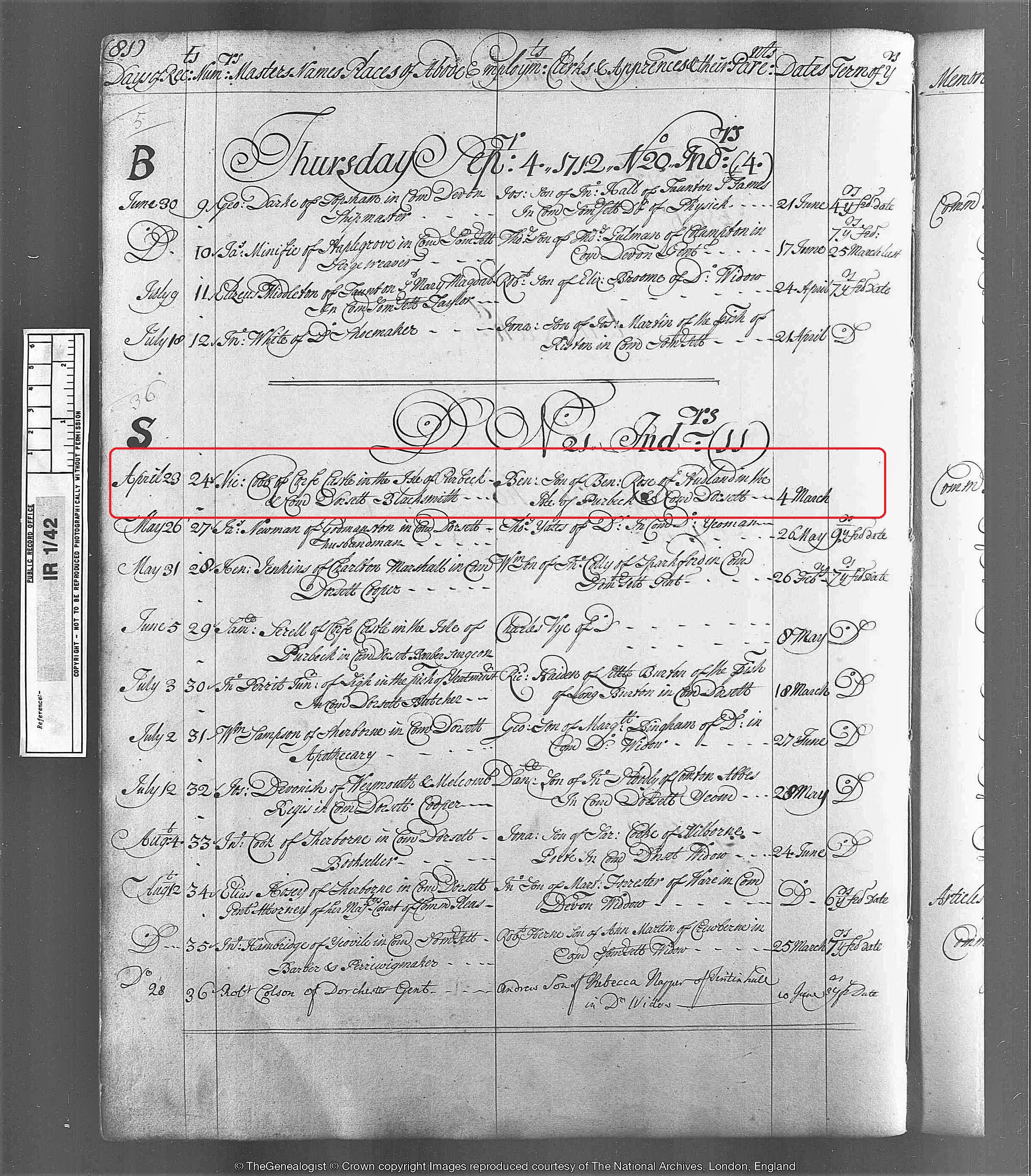 Apprenticeship records from the Occupational Records on TheGenealogist