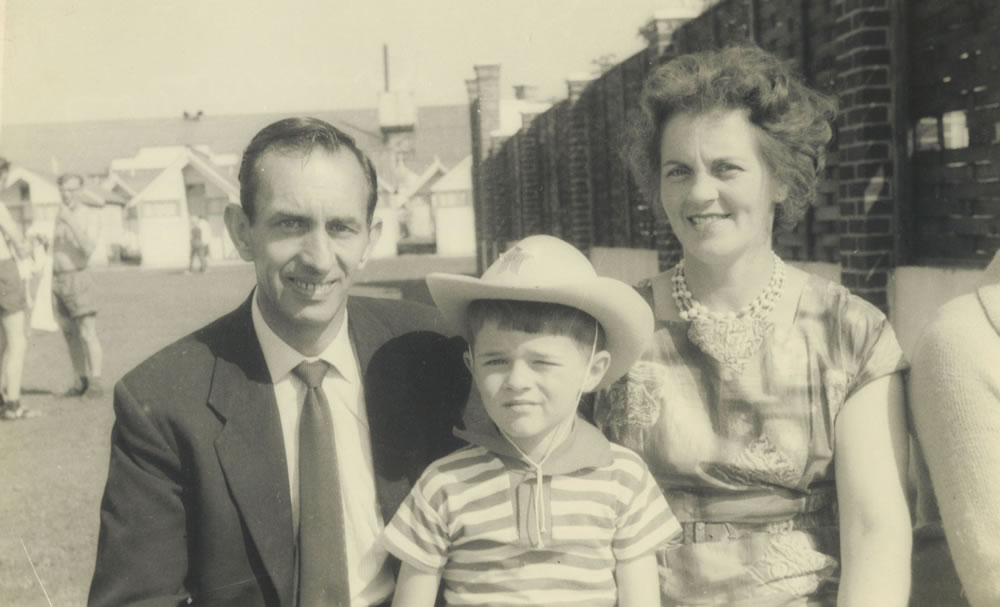 Albert Martin (Paul's father), Paul Merton (aged 5) and Mary-Ann Power (Paul's mother) - taken at Hemsby Holiday Camp - 1962. Image Credit: BBC/Wall to Wall Media Ltd/Angela Martin