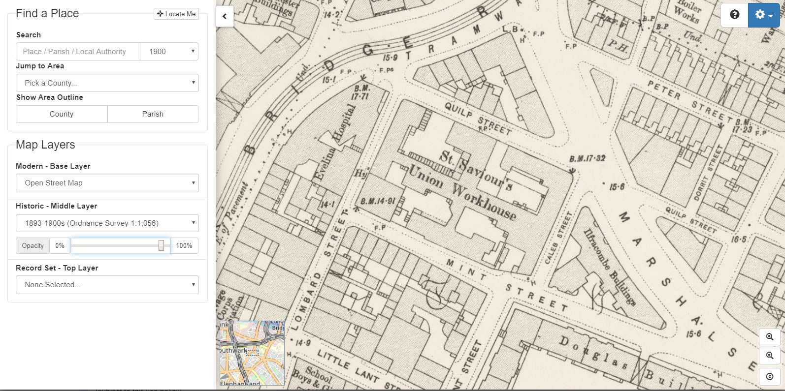 The St Saviour's Union Workhouse on Mint Street on TheGenealogist's Map Explorer