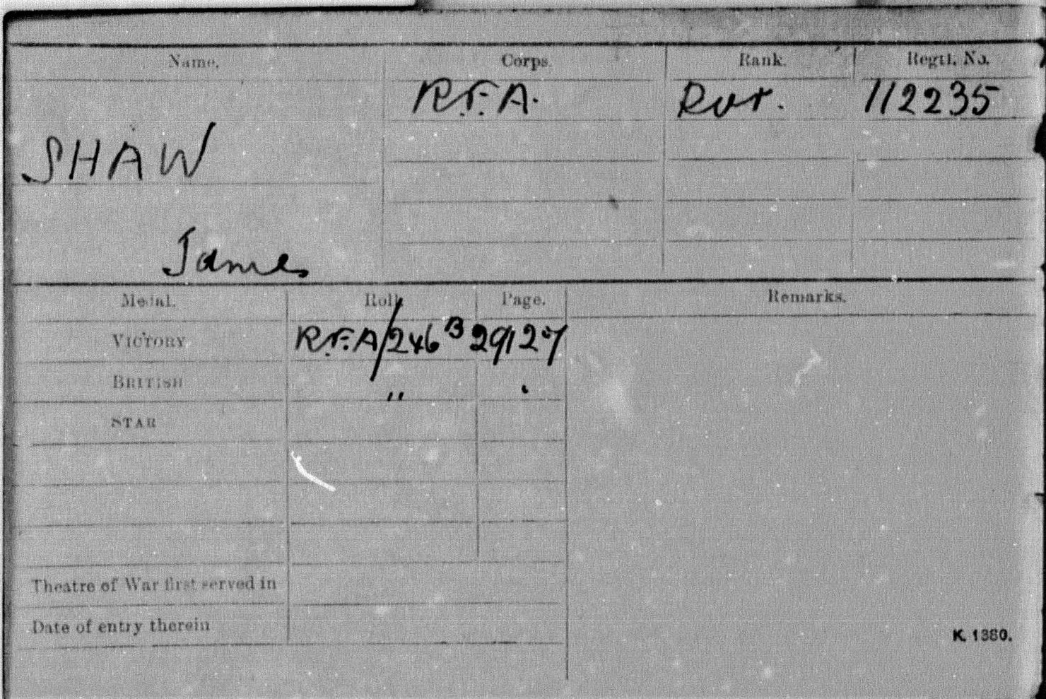 Private James Shaw's Medal Card in the Military records on TheGenealogist