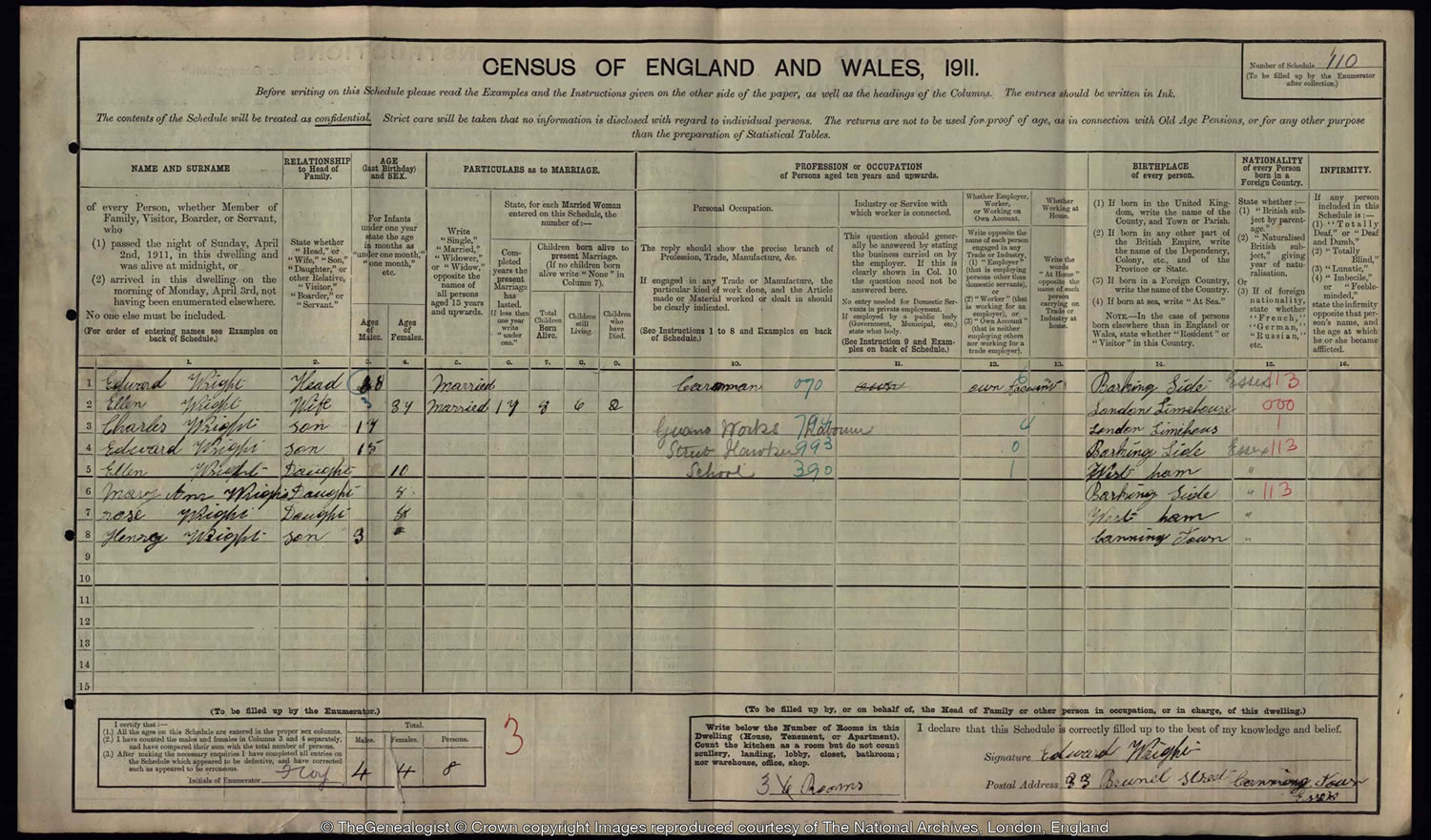 Eddie Wright, Carman in the 1911 Census on TheGenealogist