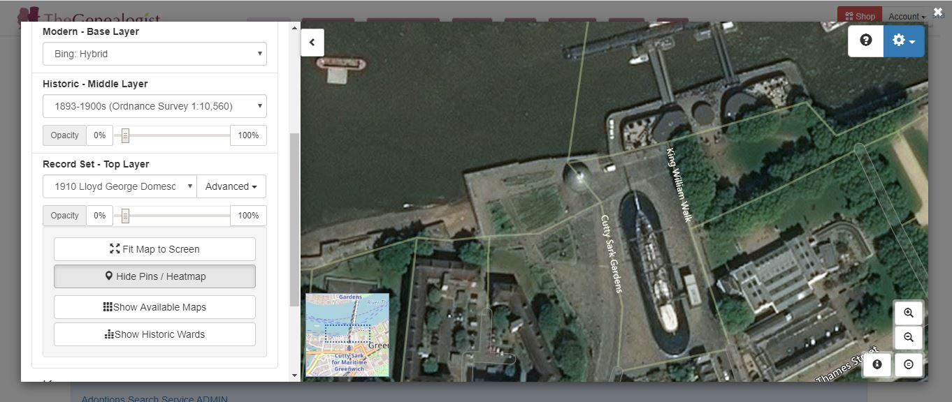TheGenealogist's Map Explorer™ modern Bing satellite map of Greenwich