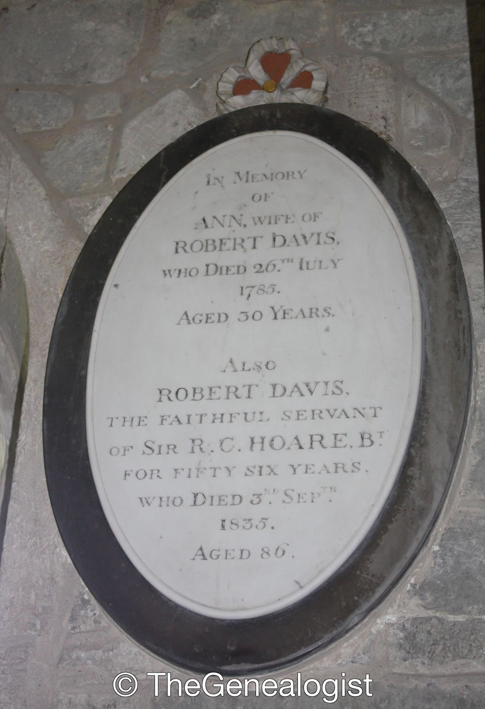 A memorial to Robert Davis and his wife