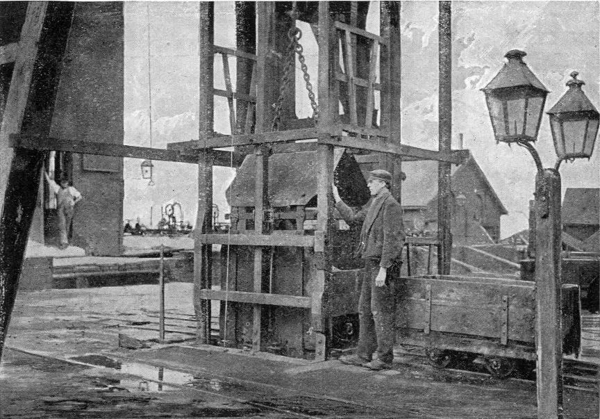 Head of the shaft cage preparing to descend the deep mine from TheGenealogist's Image Archive