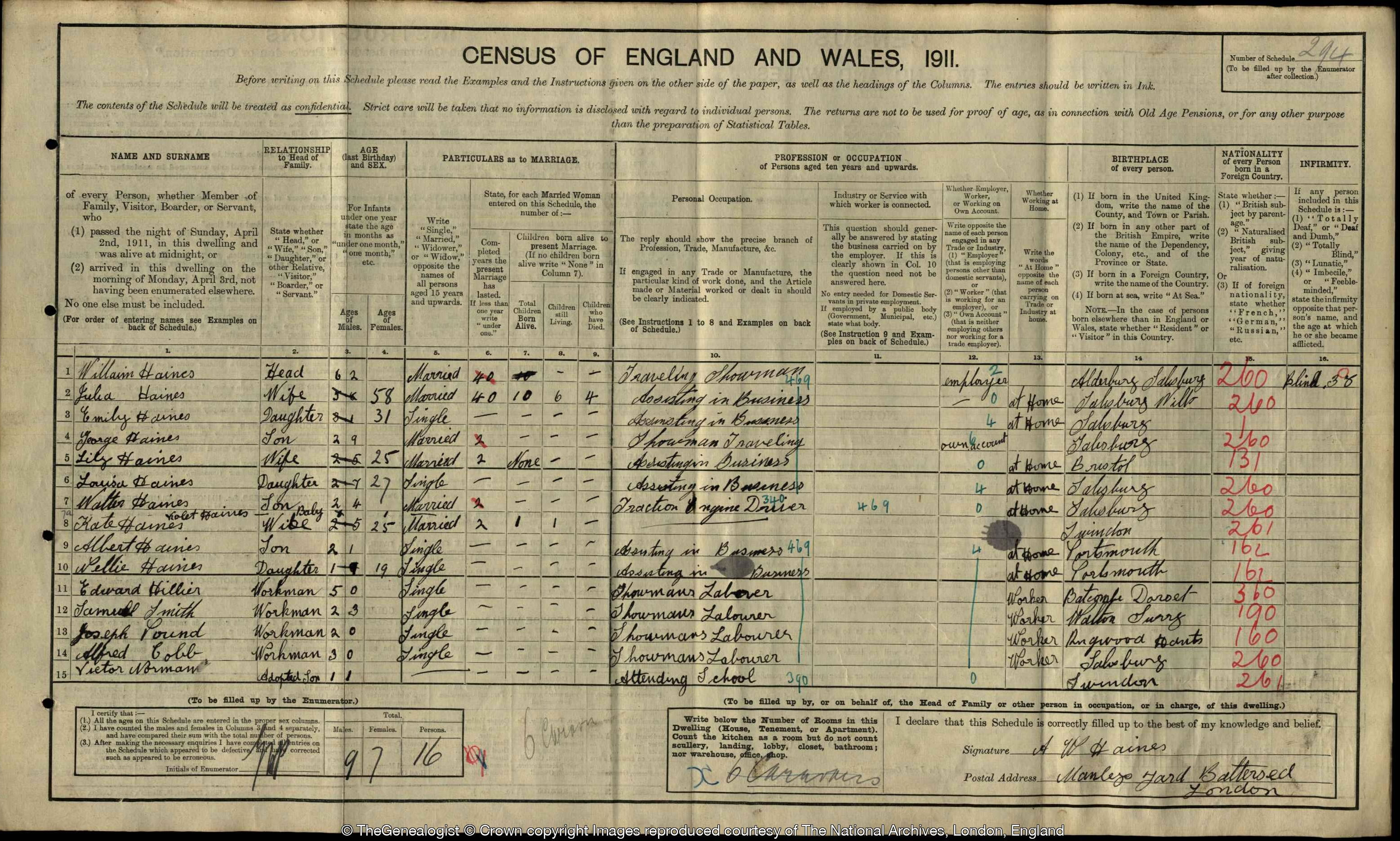 David's ancestors recorded living at Manley's Yard in the 1911 census on TheGenealogist