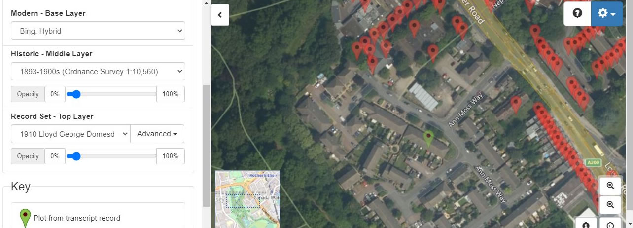 Map Explorer™ shows same area georeferenced to modern satellite image of new housing development