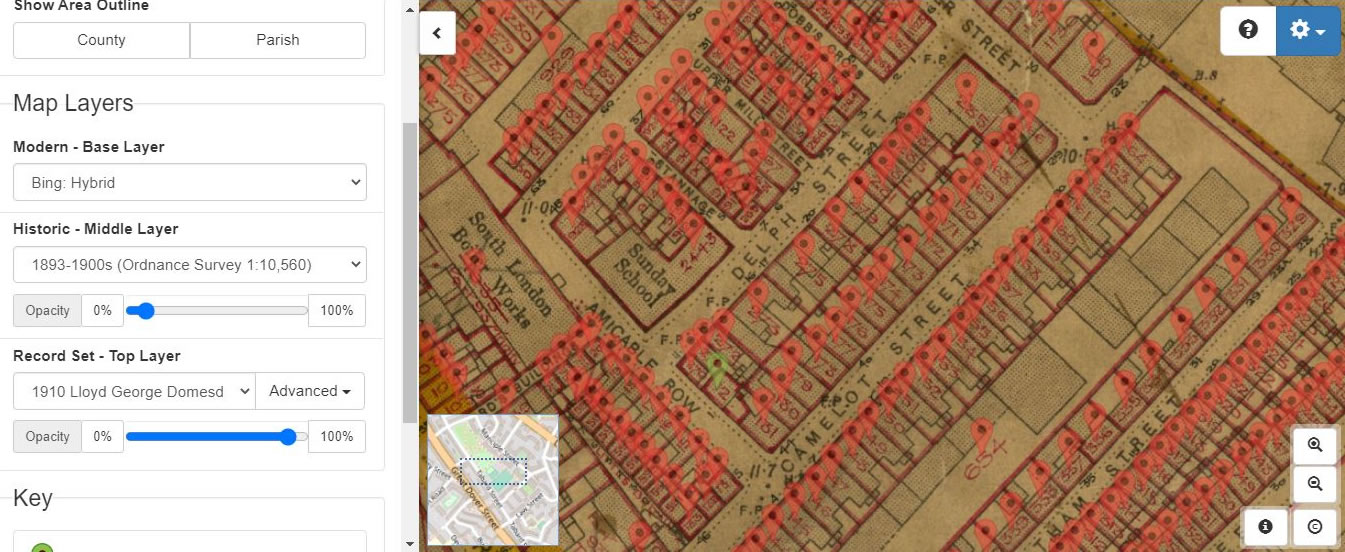London Maps interface allows us to see where roads that have been lost once ran