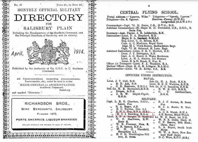 Monthly Official Military Directory for Salisbury Plain, April 1914