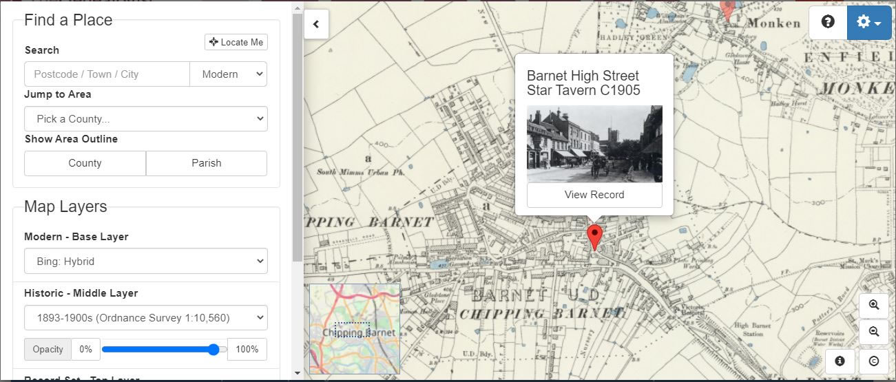 The Star Tavern pinpointed by the Image Archive recordset on the Map Explorer™