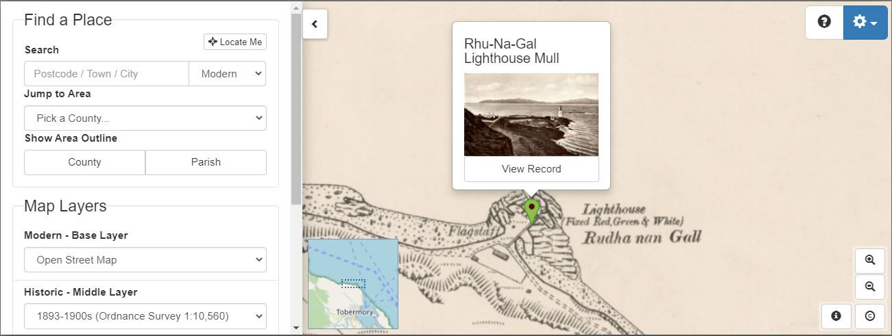 Map Explorer™ locates the lighthouse at Rudha nan Gall on the Isle of Mull