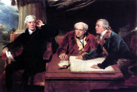 Sir Francis Baring (left), with brother John Baring and son-in-law Charles Wall, in a painting by Sir Thomas Lawrence. Public Domain