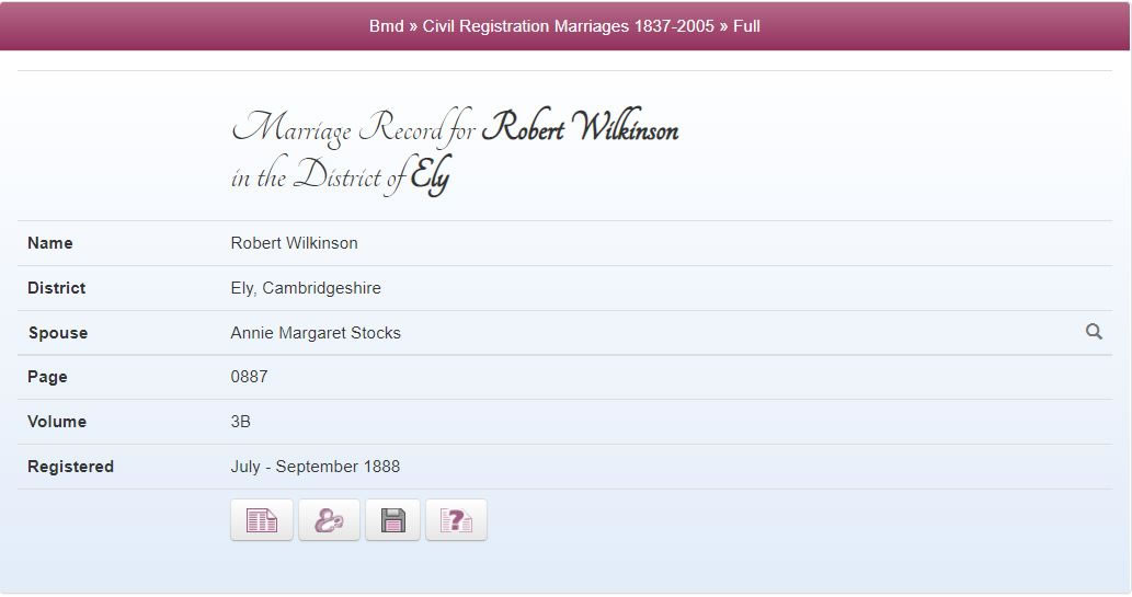 Marriage record on TheGenealogist