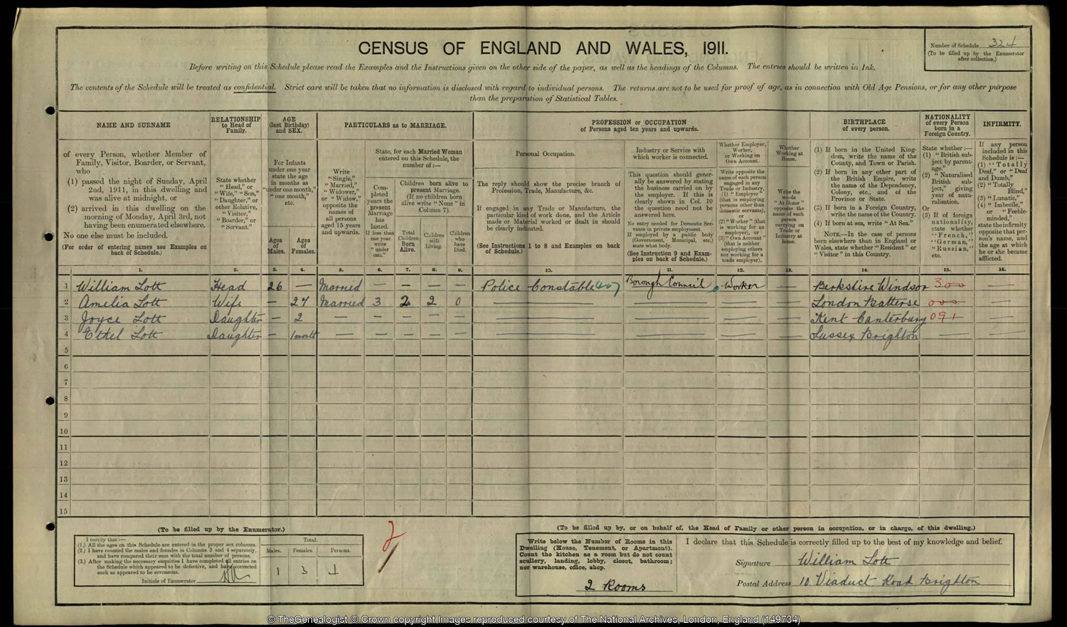 Joseph's brother, William, a Police Constable in Brighton. 1911 census on TheGenealogist