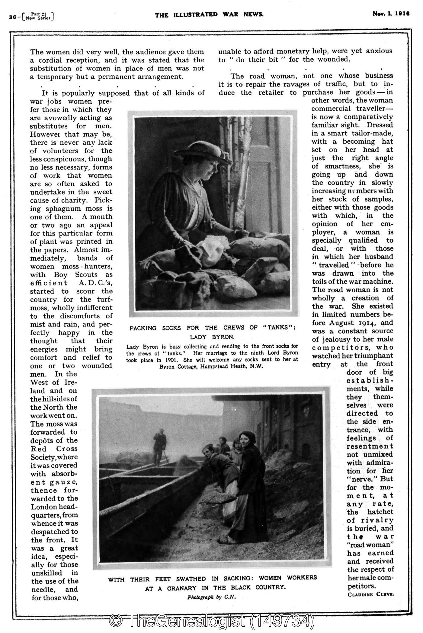 Lady Byron Packing Socks for the crews of Tanks – Illustrated War News from TheGenealogist's Newspapers &
		Magazines