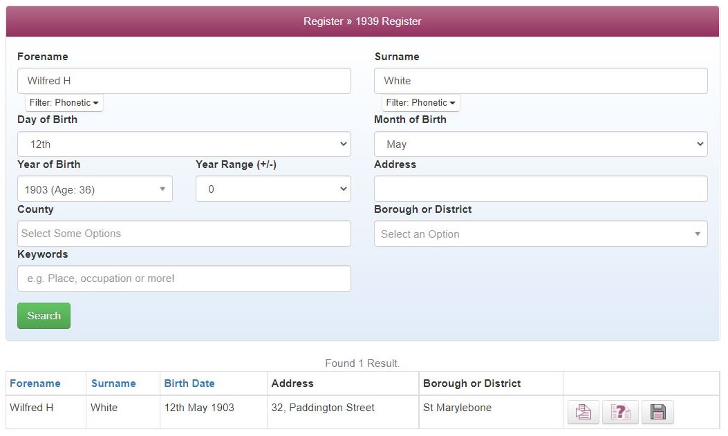 The 1939 Register on TheGenealogist allows the use of extra information to narrow down your search