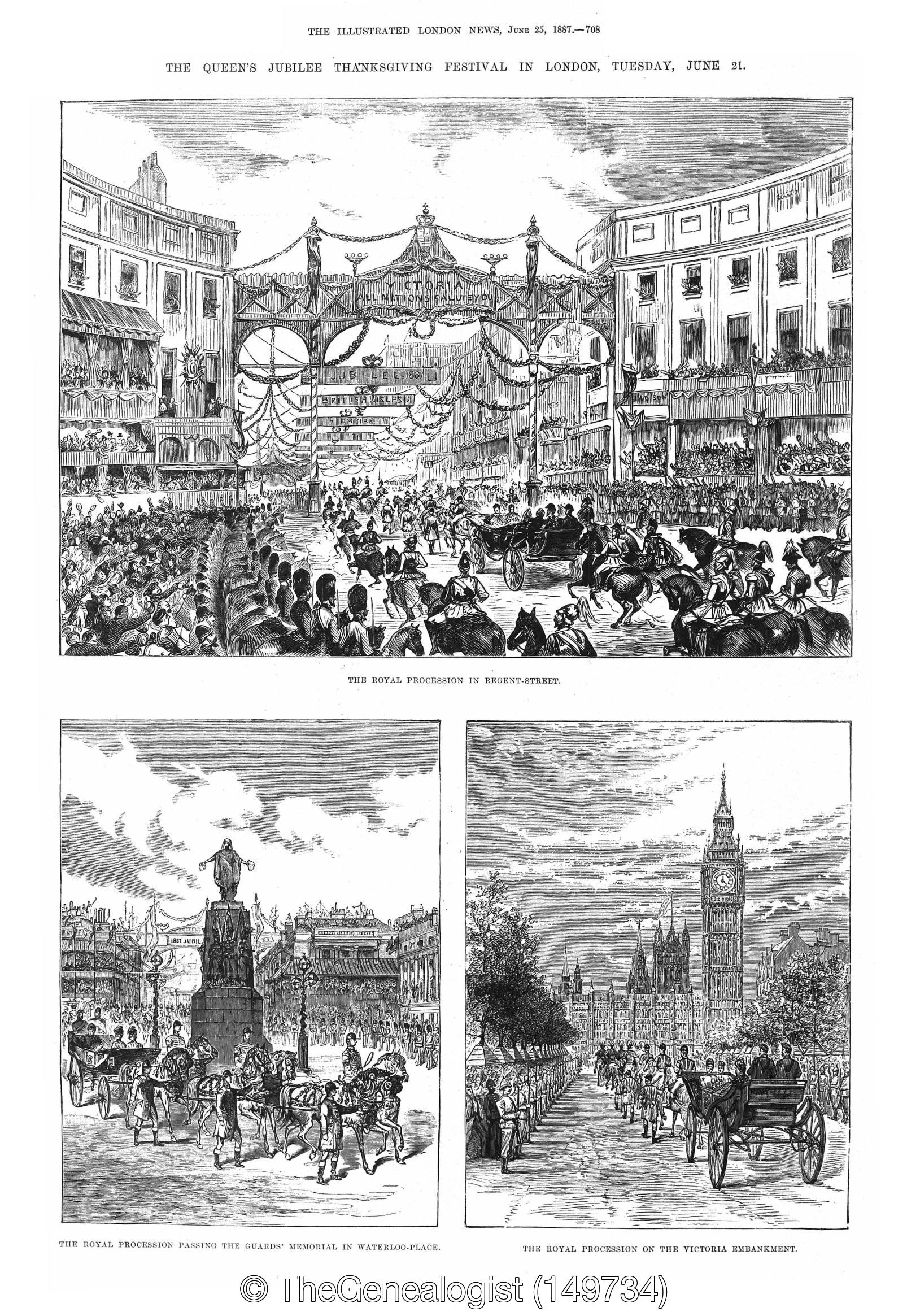The Jubilee of 1887 as featured in the Illustrated London News – TheGenealogist Newspapers and Magazine
		Collection