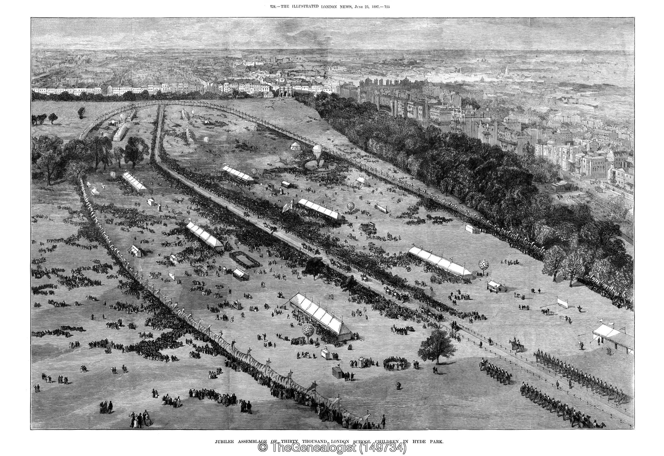 Hyde Park in 1887 saw the assemblage of thirty thousand London school children for the Golden Jubilee