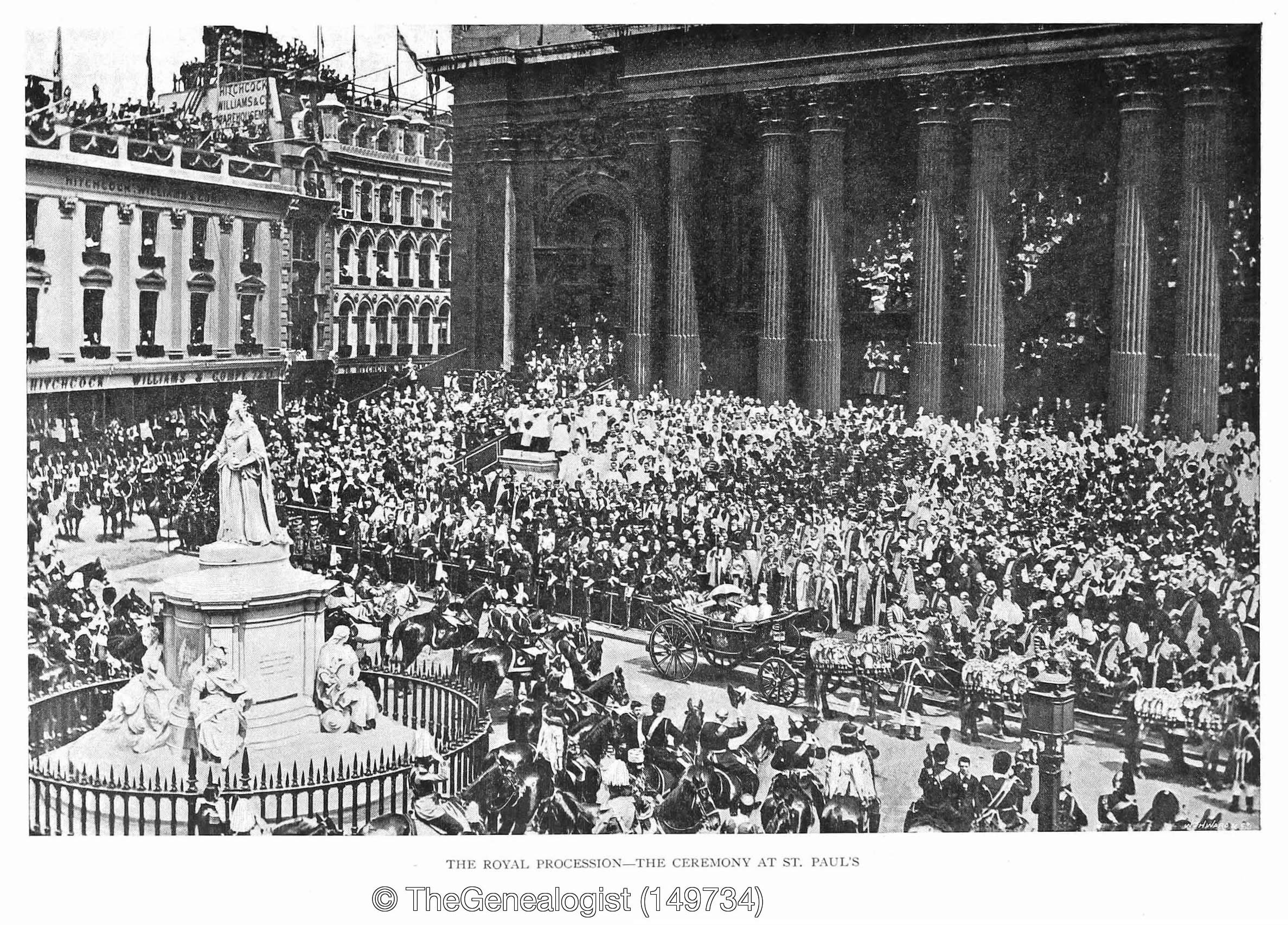 Photograph of the steps to St Paul's 1897 from The Queen's Reign found in the Peerage, Gentry & Royalty Records