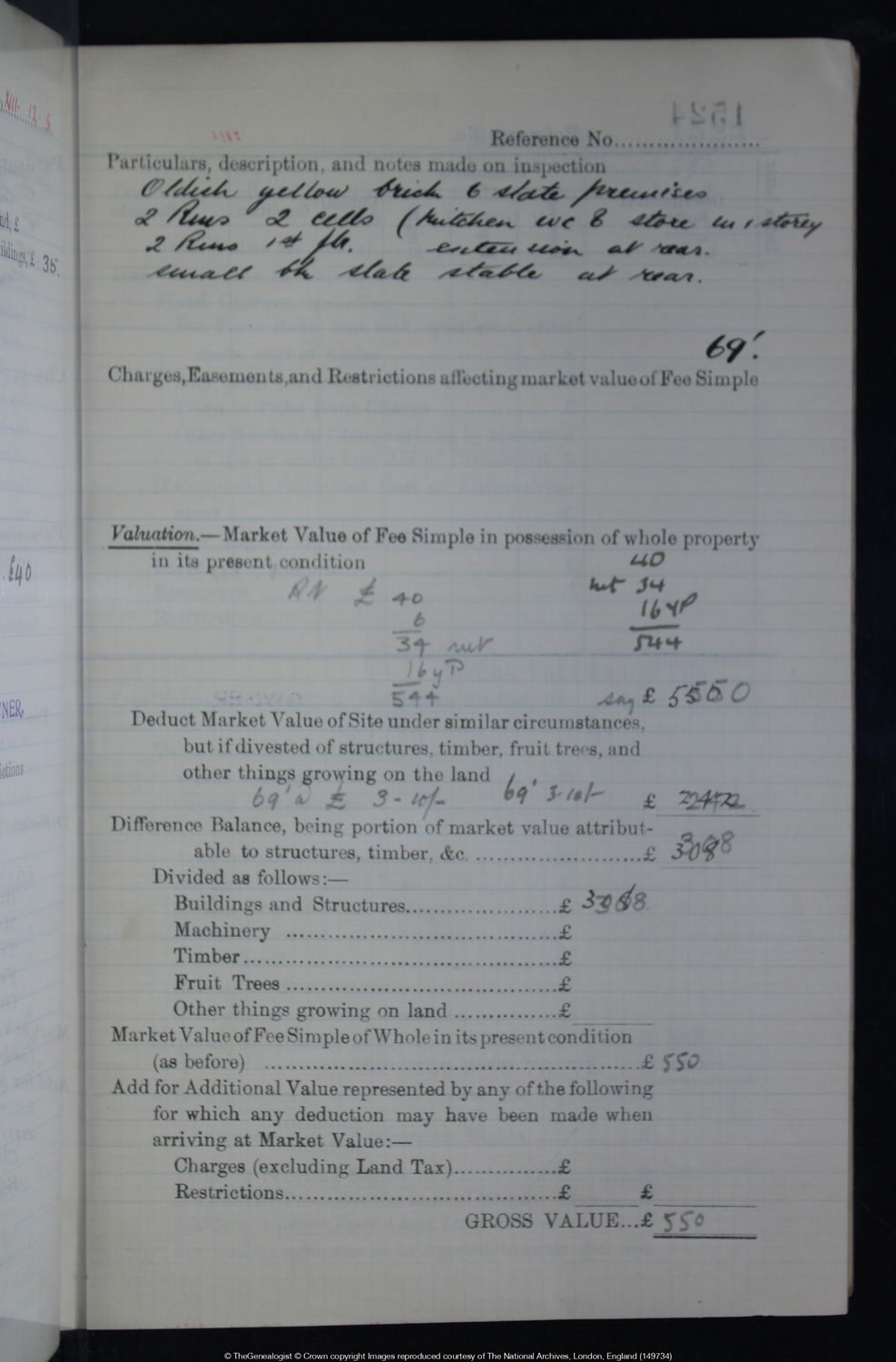 IR58 Field Book for the Pound Street Police Station, an "Oldish yellow brick & slate premises 2 Rms 2 cells"